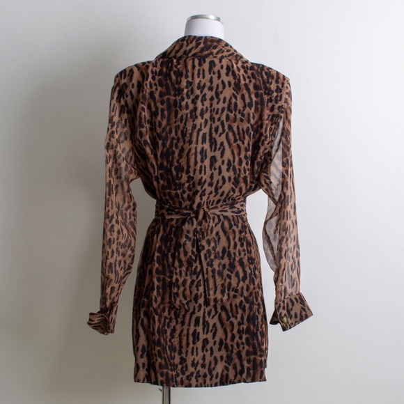 Vintage 90’s Sheer Sleeve Blazer Leopard Print Dress - Picture 6 of 6